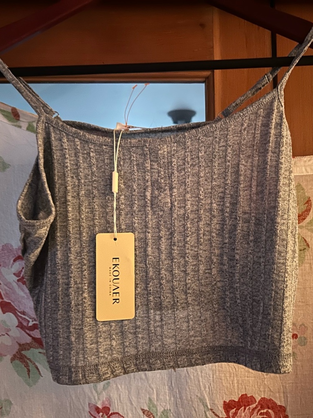 Heather Blue gray silver Gray Ribbed Cami Cropped Tank Top